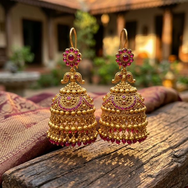 Gold Jhumka Earrings