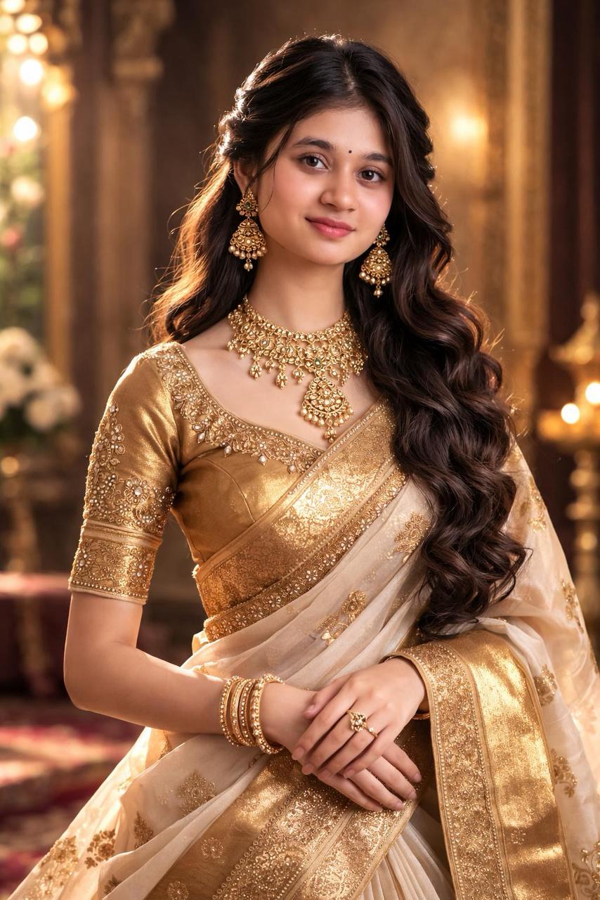 Model wearing ZOYA Heritage Gold